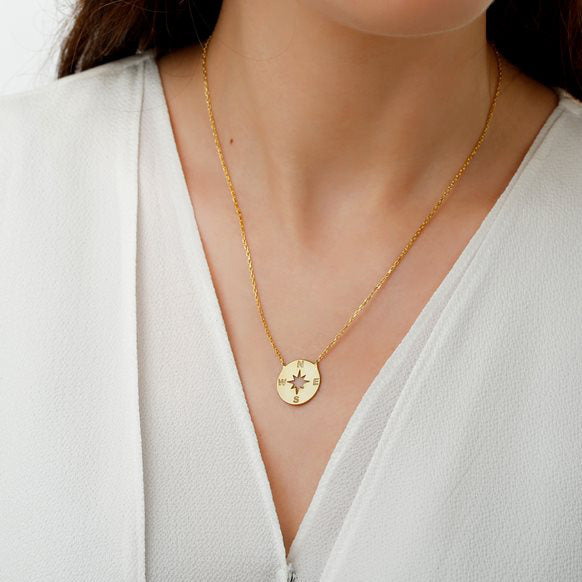 Sterling Silver Dainty Necklace with Compass Charm