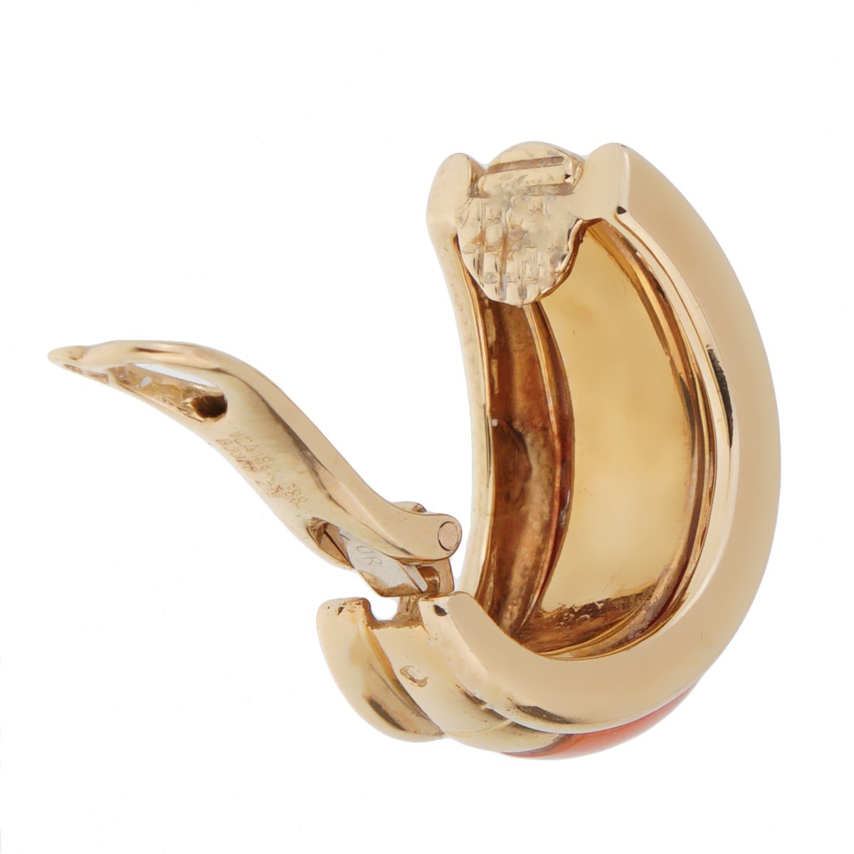 Vathtn Clthteef & Arpels Coral 18k Yellow Gold Hoop Earrings