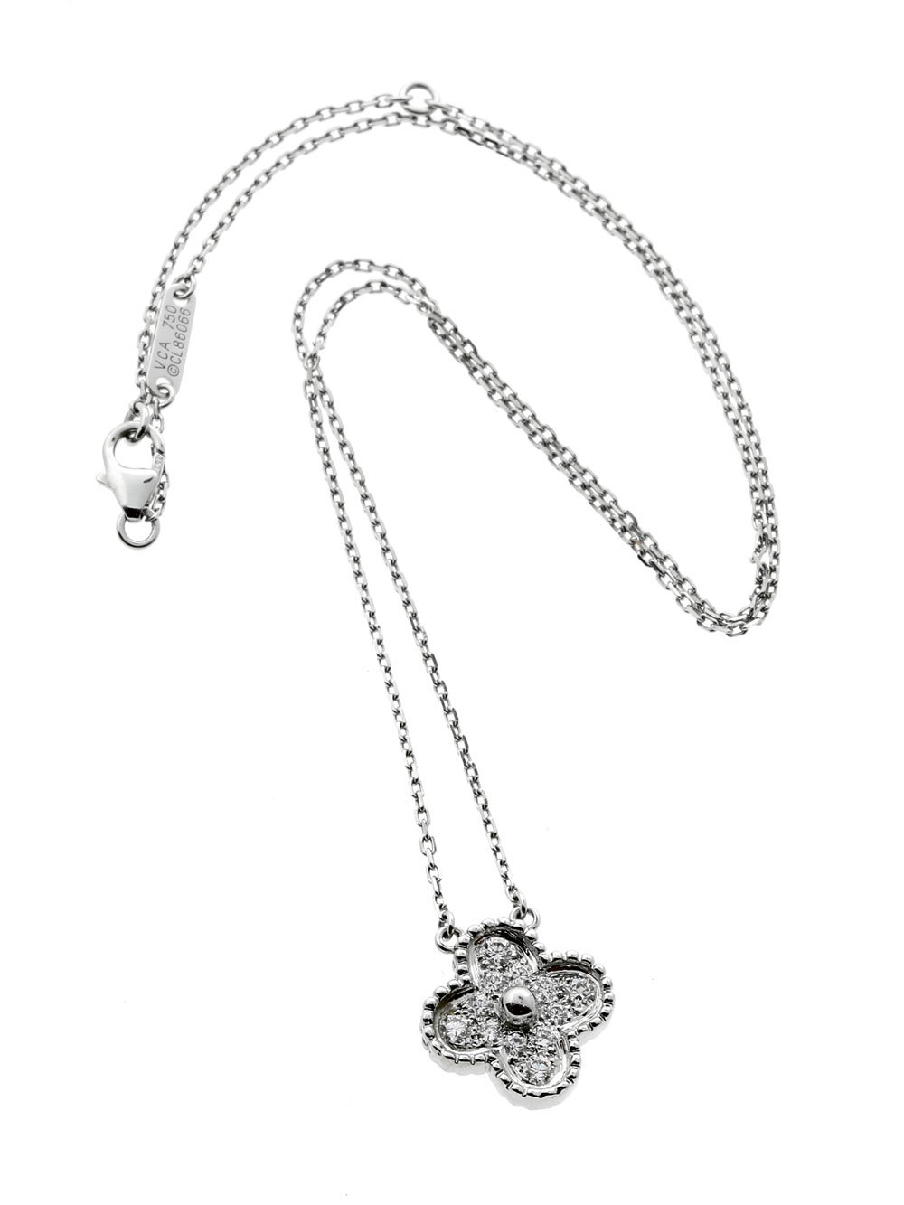 Vathtn Clthteef & Arpels Diamond Alhambra Necklace White Gold