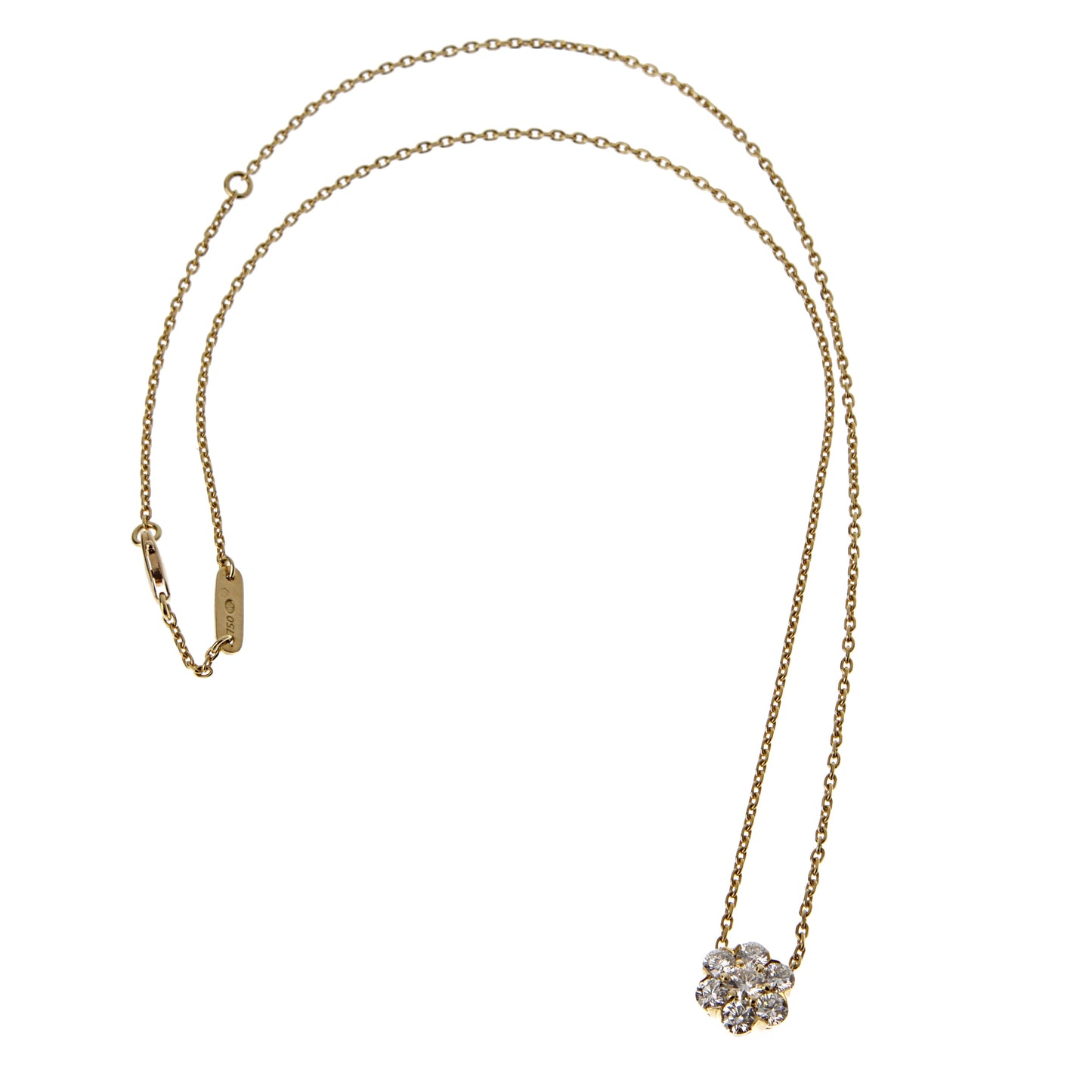 Vathtn Clthteef & Arpels Fleurette Diamond Pendant 18k Yellow Gold Necklace