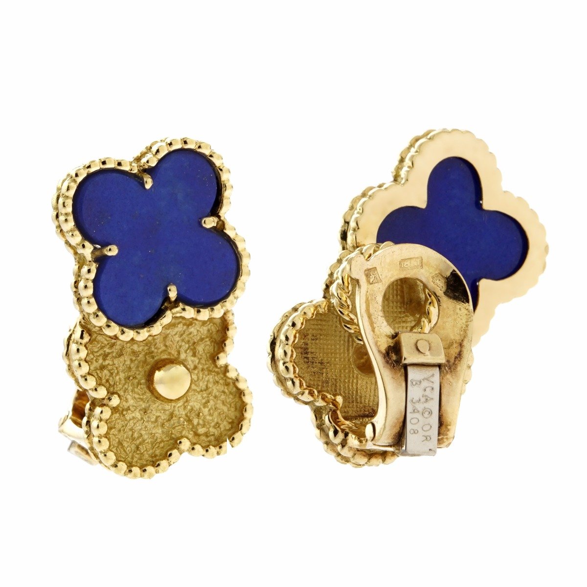Vathtn Clthteef & Arpels Lapis Vintage Alhambra Earrings