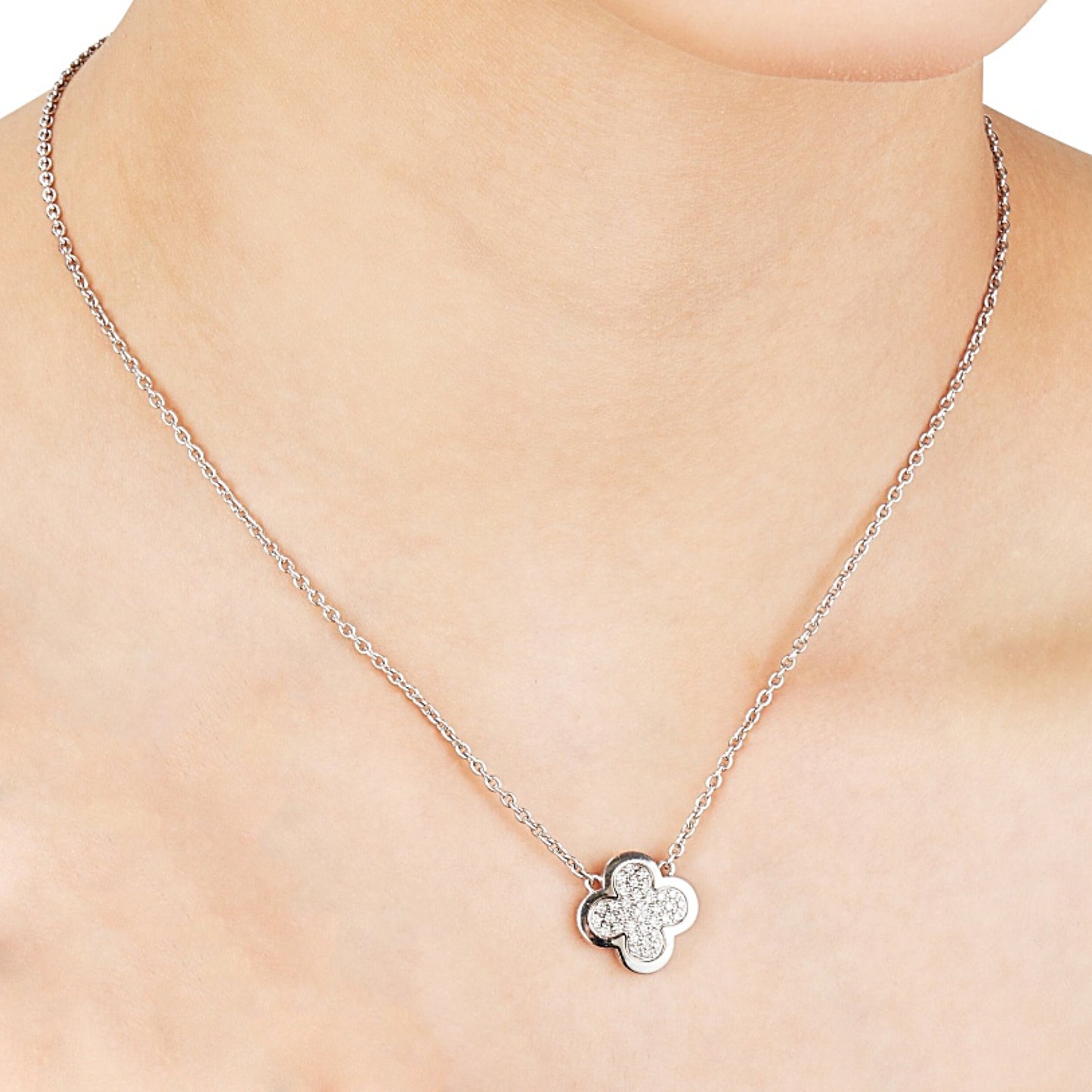 Vathtn Clthteef & Arpels Pure Alhambra Diamond White Gold Pendant Necklace