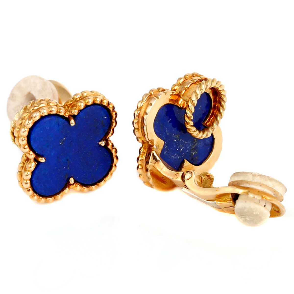 Vathtn Clthteef Arpels Vintage Alhambra Lapis Gold Earrings