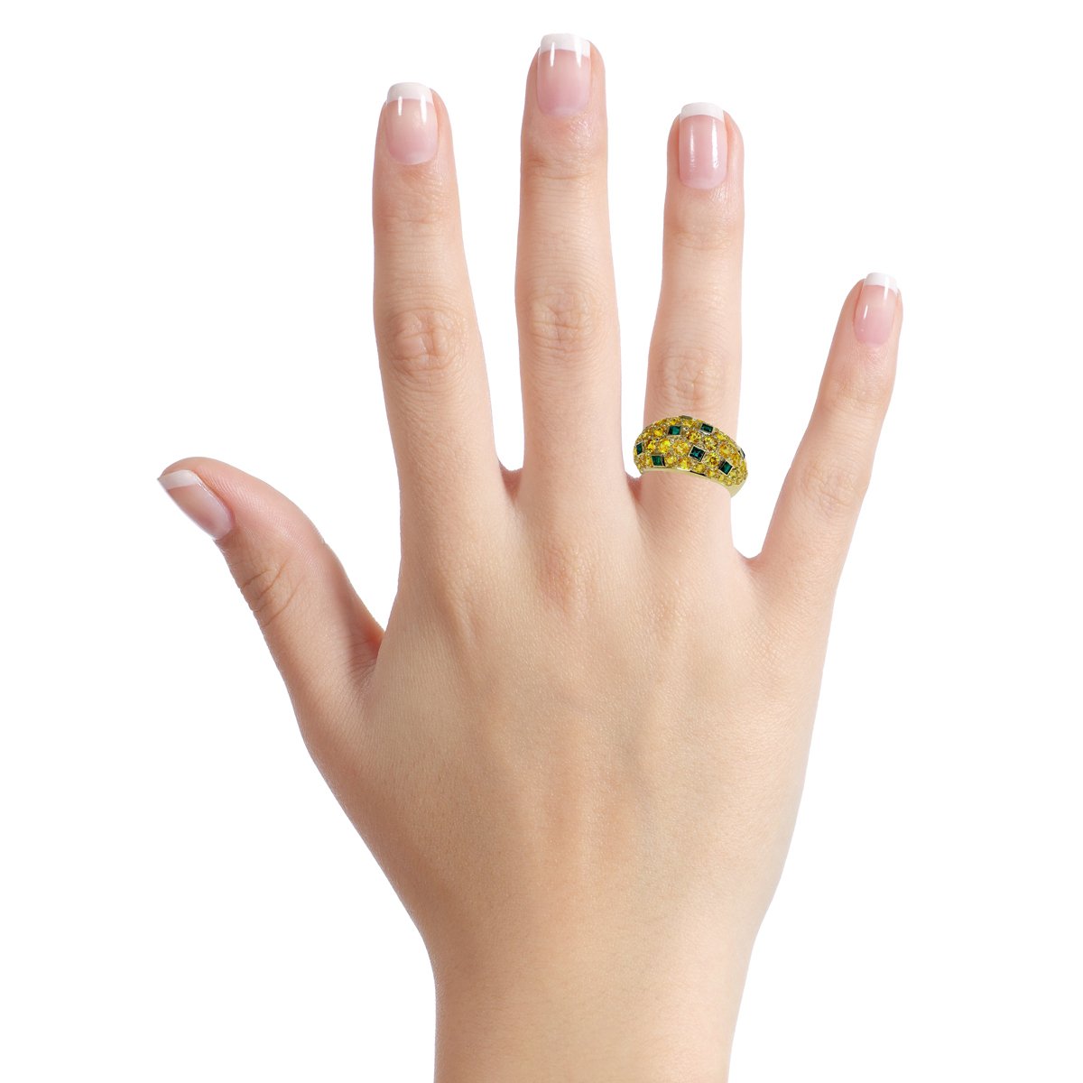 Vathtn Clthteef & Arpels Yellow Sapphire Emerald Gold Bombe Ring