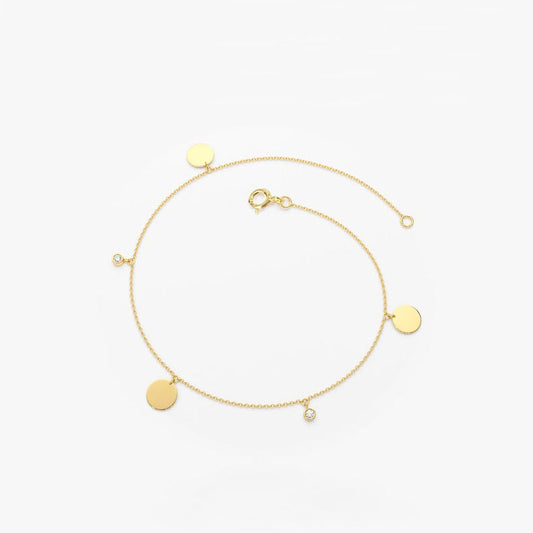 Dangling Diamond Bracelet 14k Solid Gold Charms