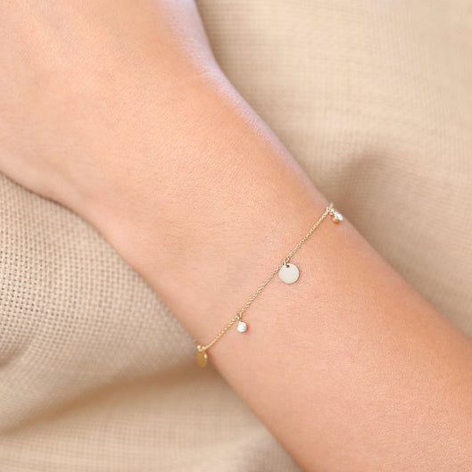 Dangling Diamond Bracelet 14k Solid Gold Charms