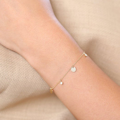 Dangling Diamond Bracelet 14k Solid Gold Charms