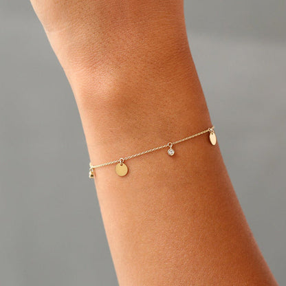 Dangling Diamond Bracelet 14k Solid Gold Charms