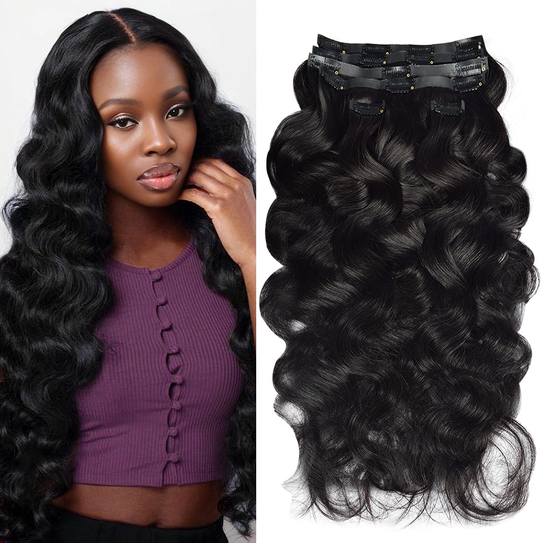 #1B 6Pcs Body Wave PU Seamless Clip ins Flash Sale Free Shipping Hair Extensions Real Human Hair 110G CVOHAIR