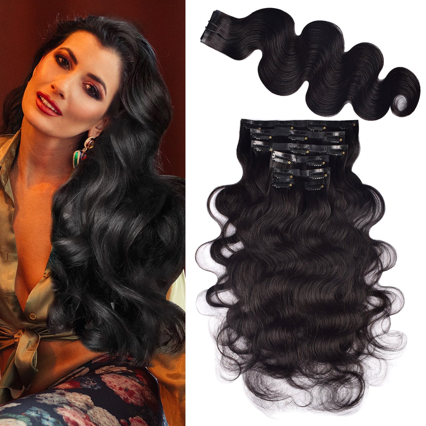 #1B 7Pcs Body Wave Free Shipping Small PU Seamless Clip ins Hair Extensions Real Human Hair 120G CVOHAIR