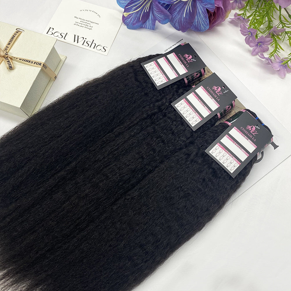 #1B Kinky Straight 10A Human Hair Bundles 100% Unprocessed Virgin Human Hair Weave Extensions Natural Color CVOHAIR