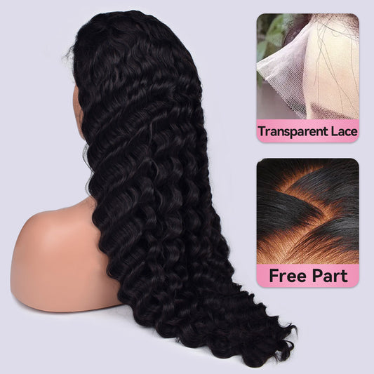 Loose Deep Wave Transparent Lace Frontal Wigs Human Hair 180% Density Pre Plucked With Baby Hair CVOHAIR