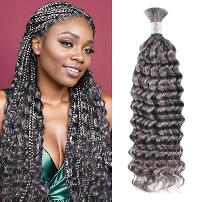 #Grey Deep Wave Bulk Human Hair For Braiding CVOHAIR