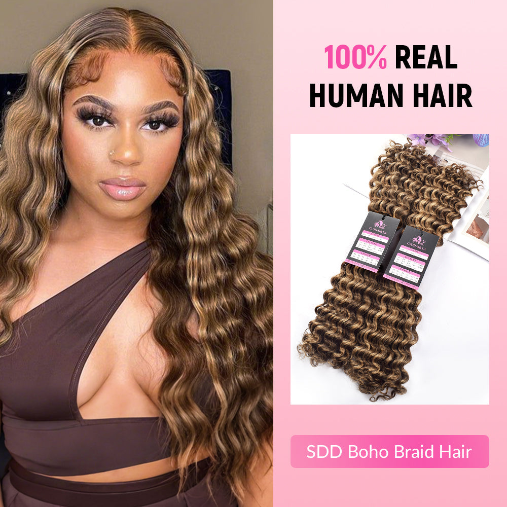 #4/30 SDD Deep Wave Boho Braids Human Hair CVOHAIR