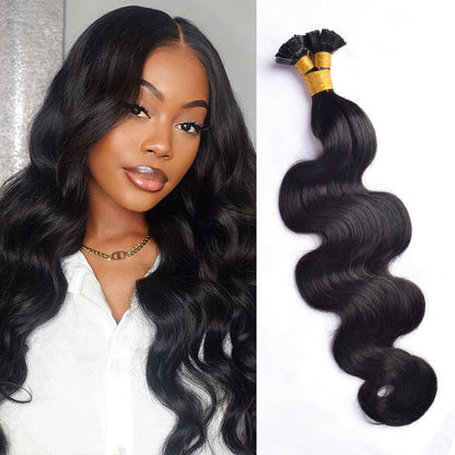 #1B Flat Tip Hair Extensions Free Shipping Natural Color 100% Real Human Hair 100g CVOHAIR