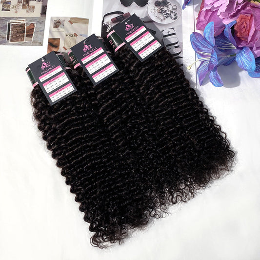#1B Jerry Curly Human Hair Bundles Brazilian Virgin Weave Hair CVOHAIR
