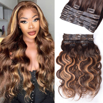 #P4/27/T4 6Pcs Free Shipping Body Wave Clip in Hair Extensions Real Human Hair PU Seamless Clip ins 120G CVOHAIR