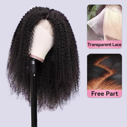Kinky Curly Transparent Lace Frontal Wigs Human Hair 180% Density Pre Plucked With Baby Hair CVOHAIR