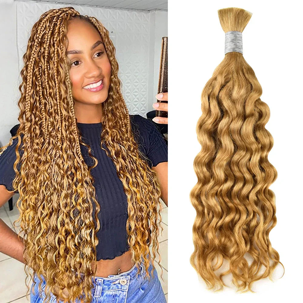 #27 Honey Blonde Water Wave Best Human Hair For Braiding CVOHAIR