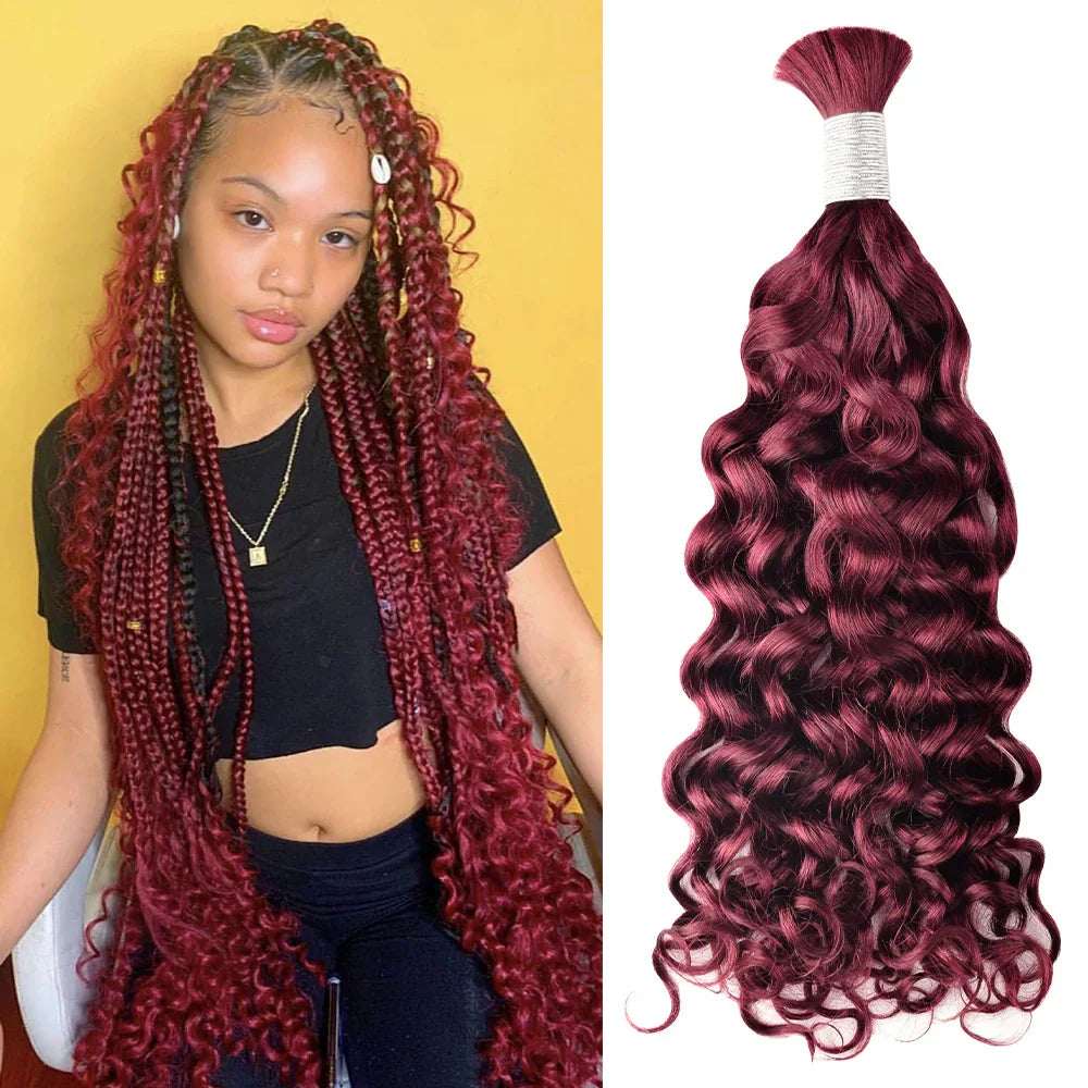 #99J Burgundy Hot Braids Bulk Human Hair Italian Curly CVOHAIR