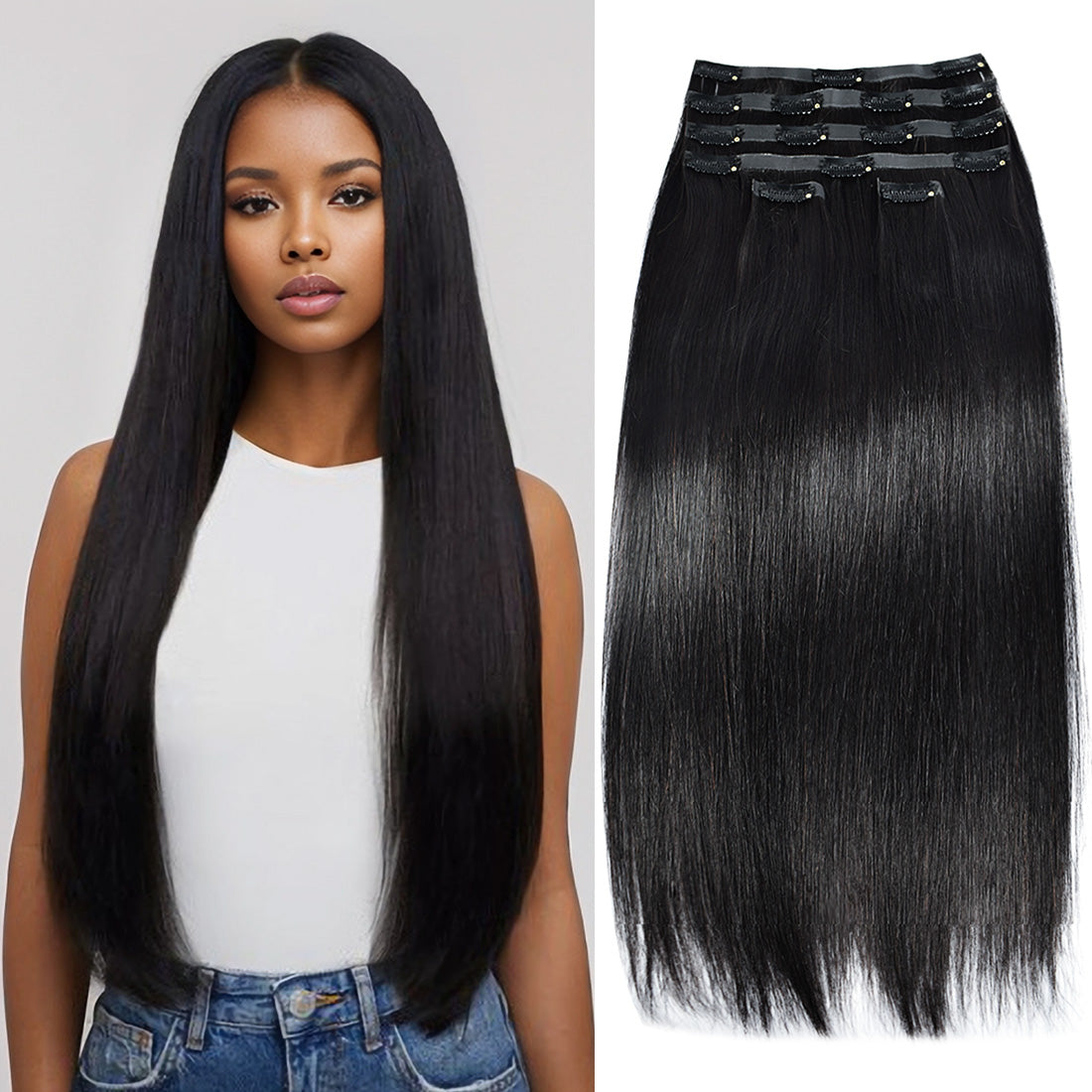 #1B 6Pcs Straight PU Seamless Clip ins Flash Sale Free Shipping Hair Extensions Real Human Hair 110G CVOHAIR