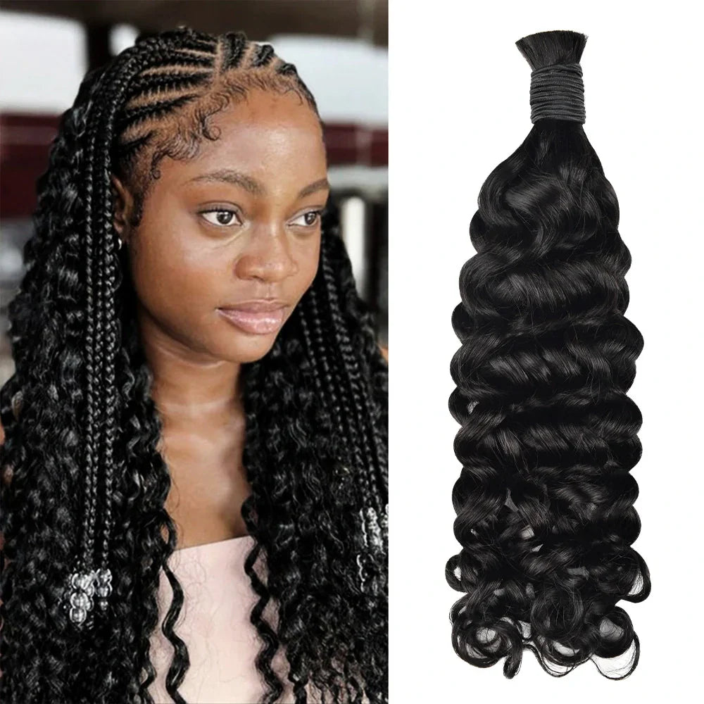 #1 Jet Black Italian Curly 100% Human Hair Braid Styles CVOHAIR