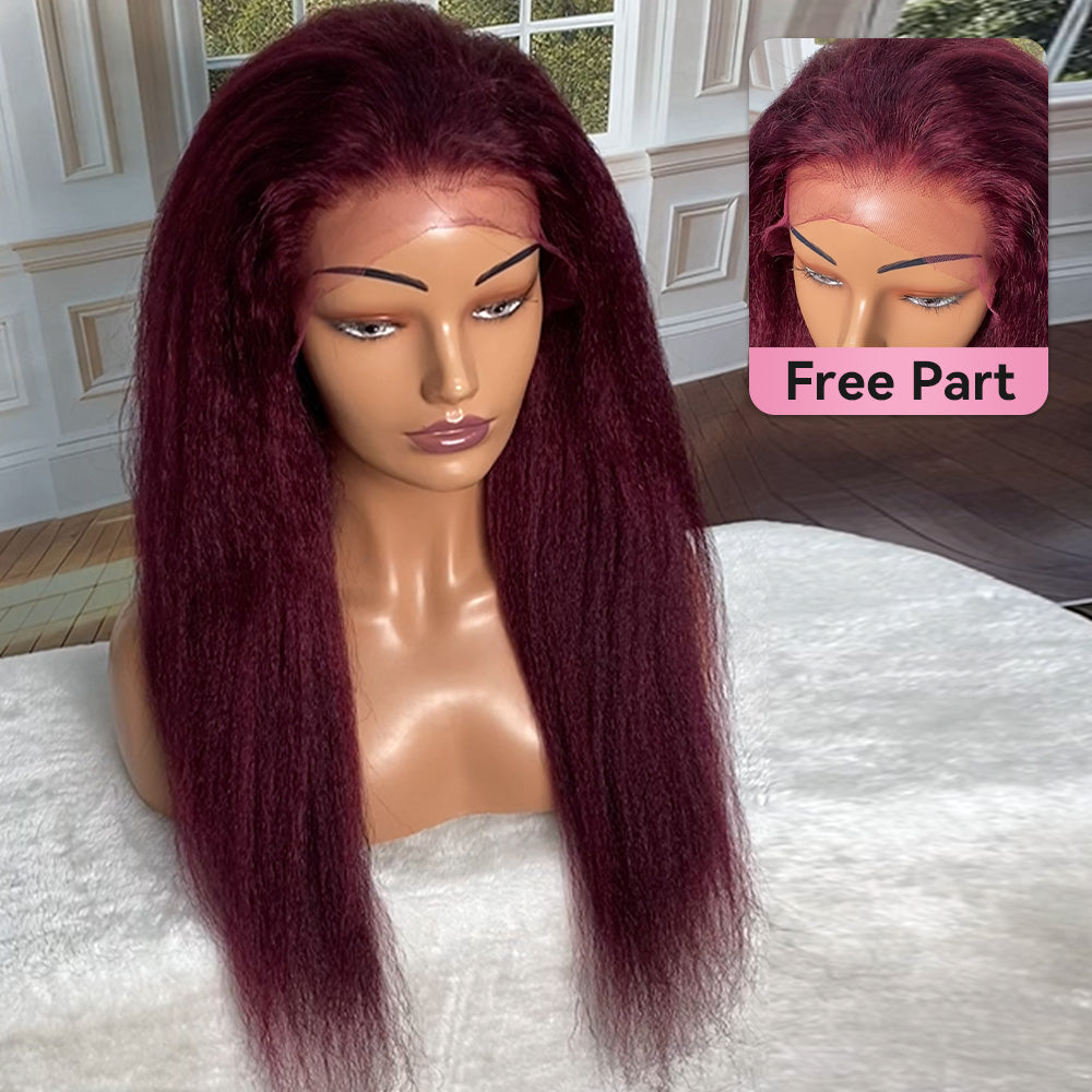 Pre Cut Lace 4*4 HD Lace Glueless #99J Kinky Straight Free Shipping Wigs 100% Human Hair CVOHAIR