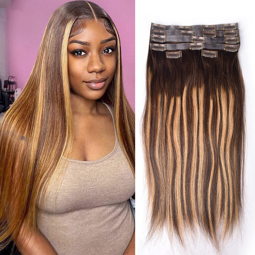 #P4/27/T4 6Pcs Free Shipping Straight Clip in Hair Extensions Real Human Hair PU Seamless Clip ins 120G CVOHAIR