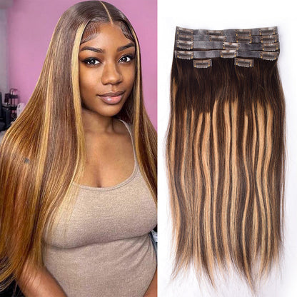 #P4/27/T4 6Pcs Free Shipping Straight Clip in Hair Extensions Real Human Hair PU Seamless Clip ins 120G CVOHAIR