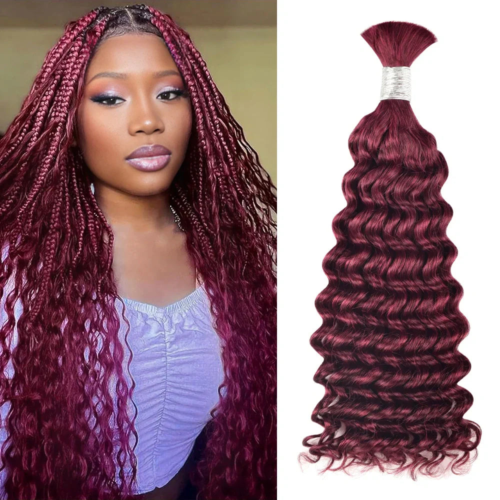 #99J Burgundy Deep Wave Bohemian Human Hair For Braiding CVOHAIR