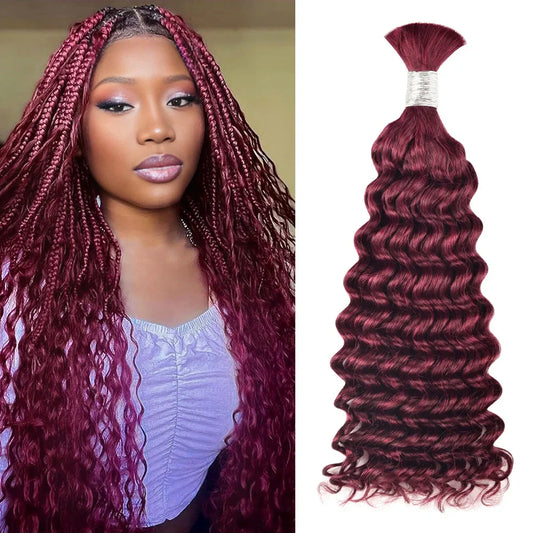 #99J Burgundy Deep Wave Bohemian Human Hair For Braiding CVOHAIR