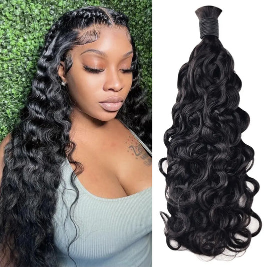 Natural Black Water Wave Bulk Human Hair For Boho Braids CVOHAIR