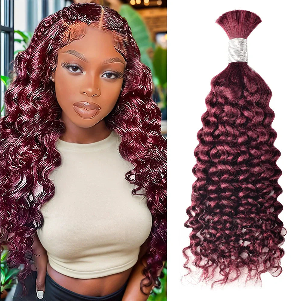 #99J Burgundy Deep Curly Hot Braids Bulk Human Hair CVOHAIR