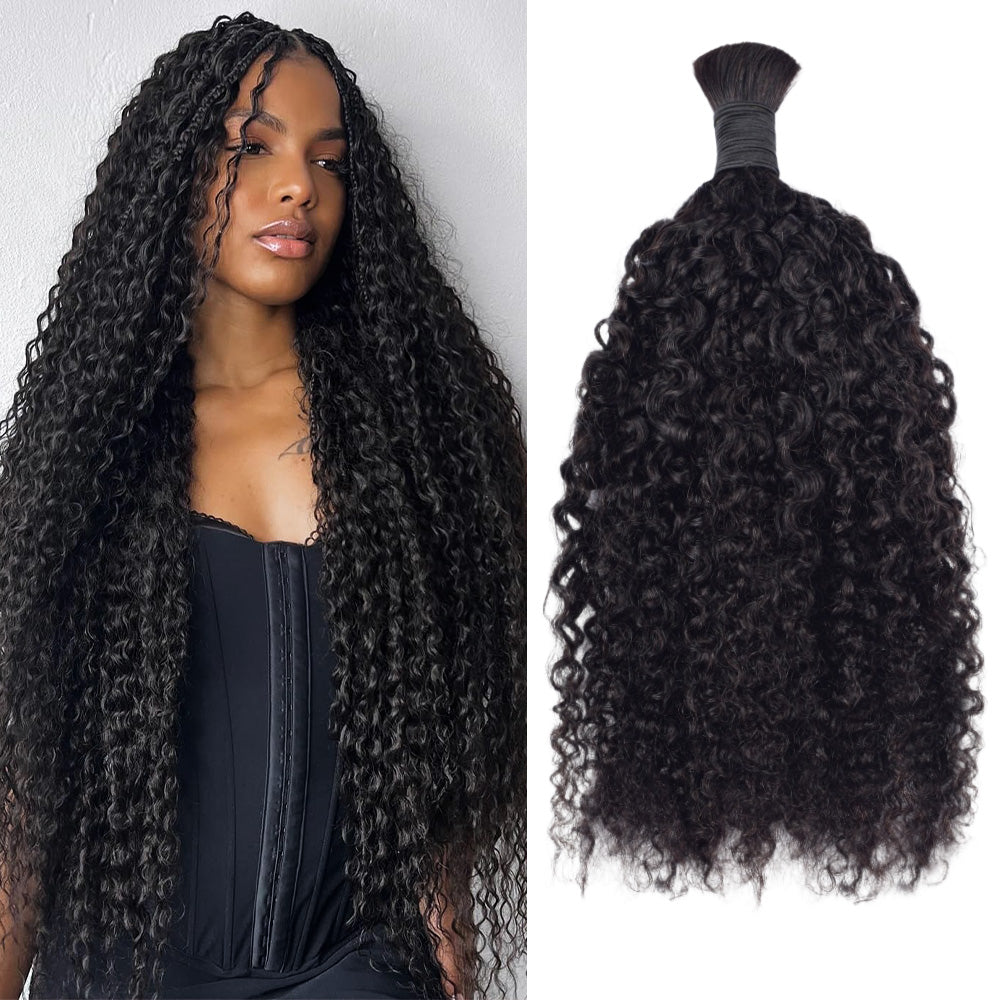 #1B Natural Black Boho Braids Pixie Curly No Weft Bulk Hair for Human Hair CVOHAIR