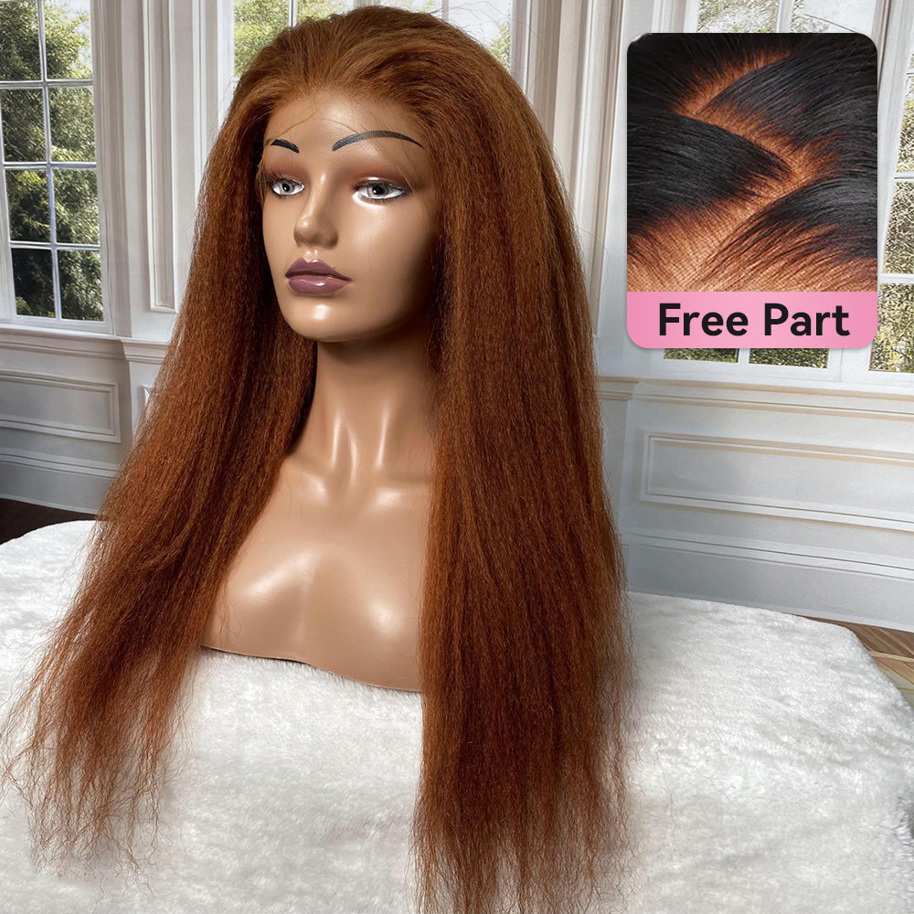 #30 Kinky Straight Wigs With Pre-Cut Lace Free Shipping CVOHAIR