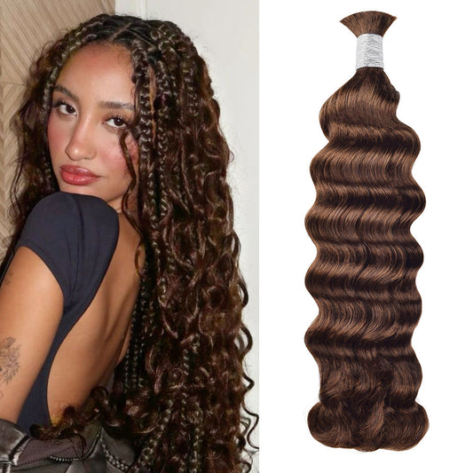 Color #4 Loose Deep Wave Bulk Human Hair For Braiding CVOHAIR