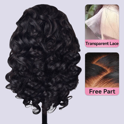 Bouncy Wave Transparent Lace Frontal Wigs Human Hair 180% Density Pre Plucked With Baby Hair CVOHAIR