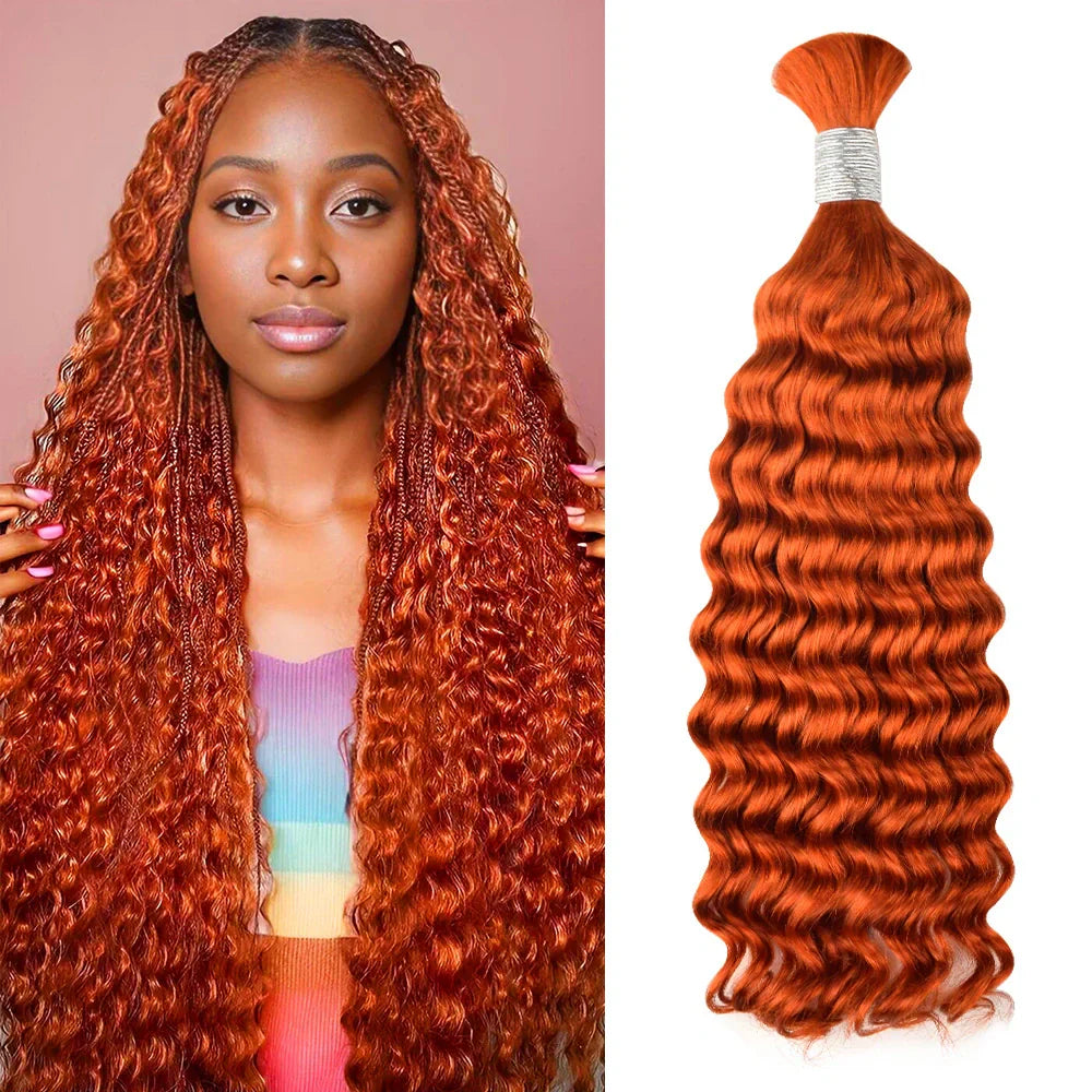 #350 Orange Deep Wave Bulk Human Hair For Braiding CVOHAIR