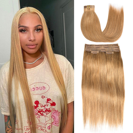 #12 Straight Flash Sale Free Shipping PU Seamless Clip ins Hair Extensions Real Human Hair 6Pcs 110G CVOHAIR