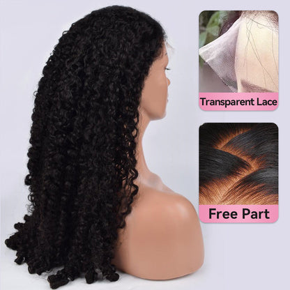 Burmese Curly Transparent Lace 13*4 Full Frontal Wig 200% Density Pre Plucked 100% Human Hair CVOHAIR