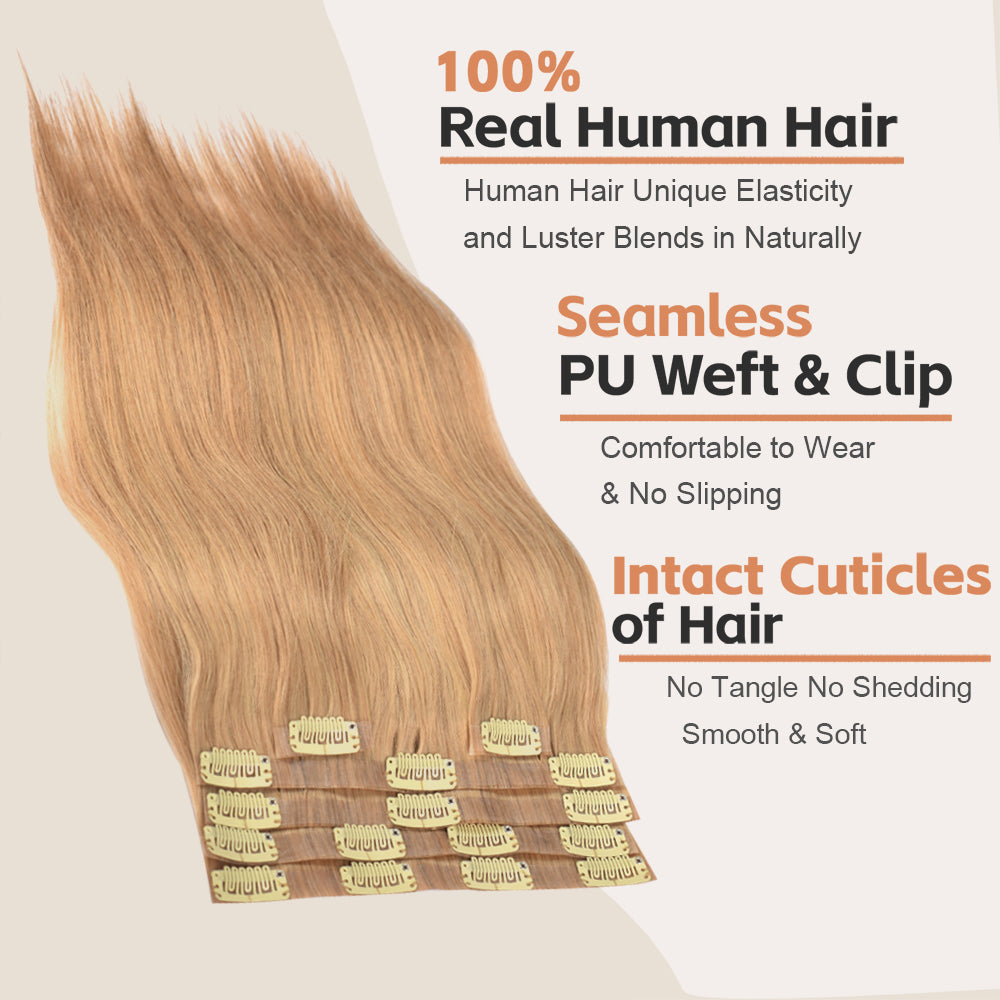 #18 Straight Flash Sale Free Shipping PU Seamless Clip ins Hair Extensions Real Human Hair 6Pcs 110G CVOHAIR