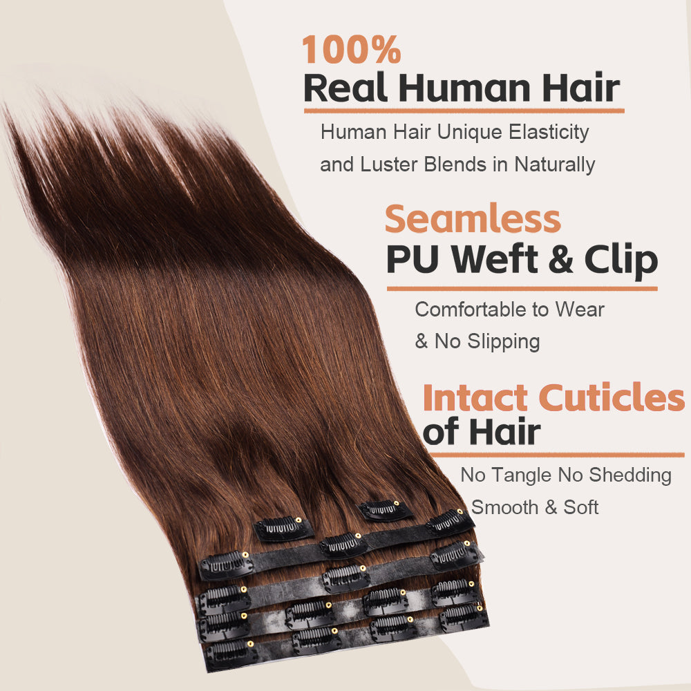 #3 Straight Free Shipping Clip in Hair Extensions Real Human Hair PU Seamless Clip ins 6Pcs 110G CVOHAIR