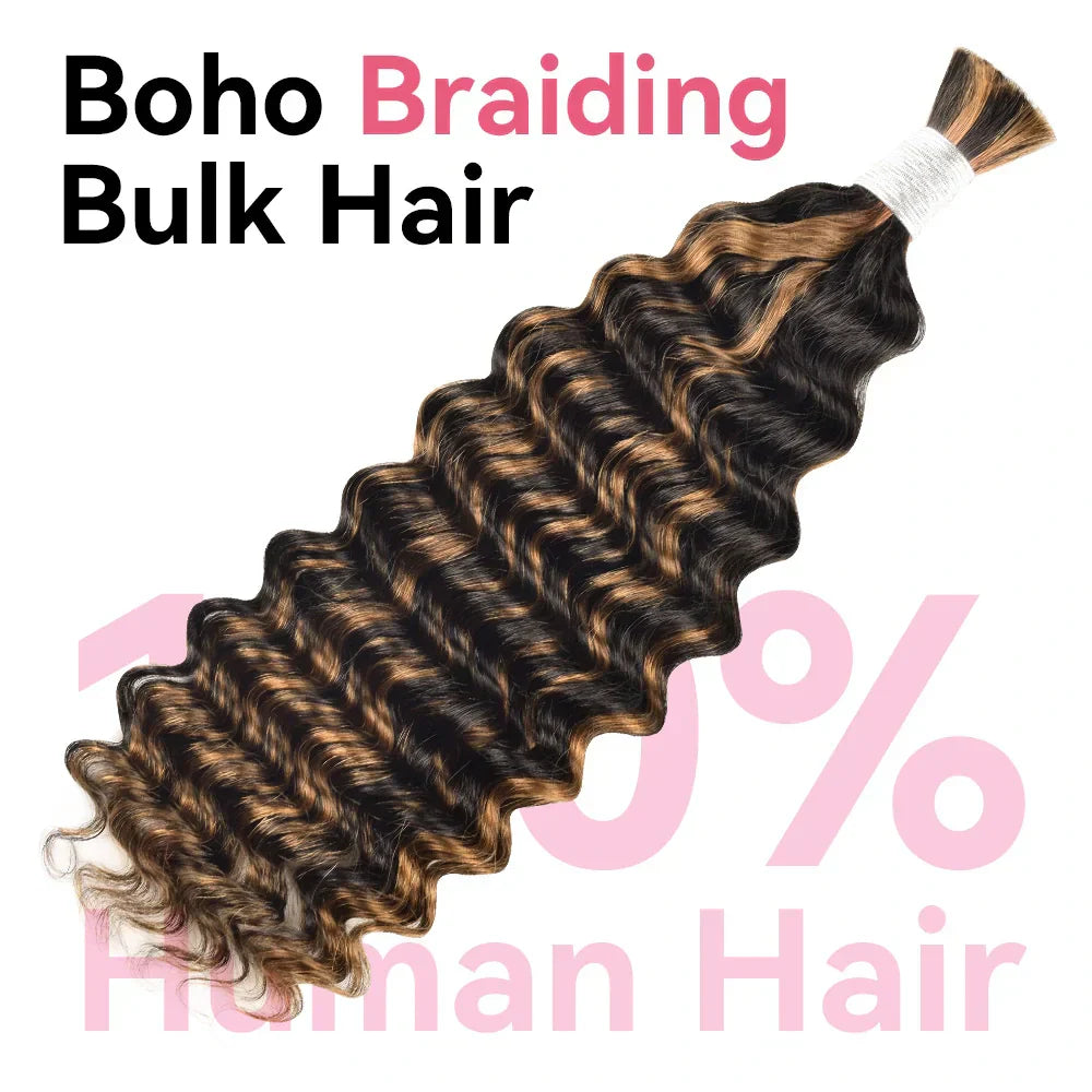 #1B/30 Deep Wave Bohemian Human Hair For Braiding CVOHAIR