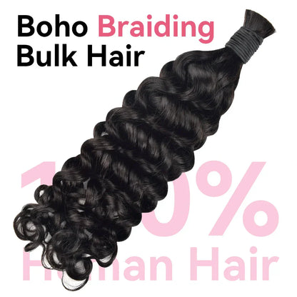 Natural Black Italian Curly Bulk Human Hair For Boho Braids CVOHAIR
