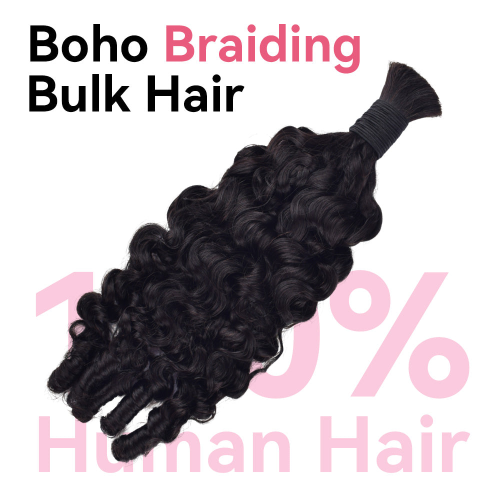 #1B Natural Black Boho Braids France Curly No Weft Bulk Hair for Human Hair CVOHAIR