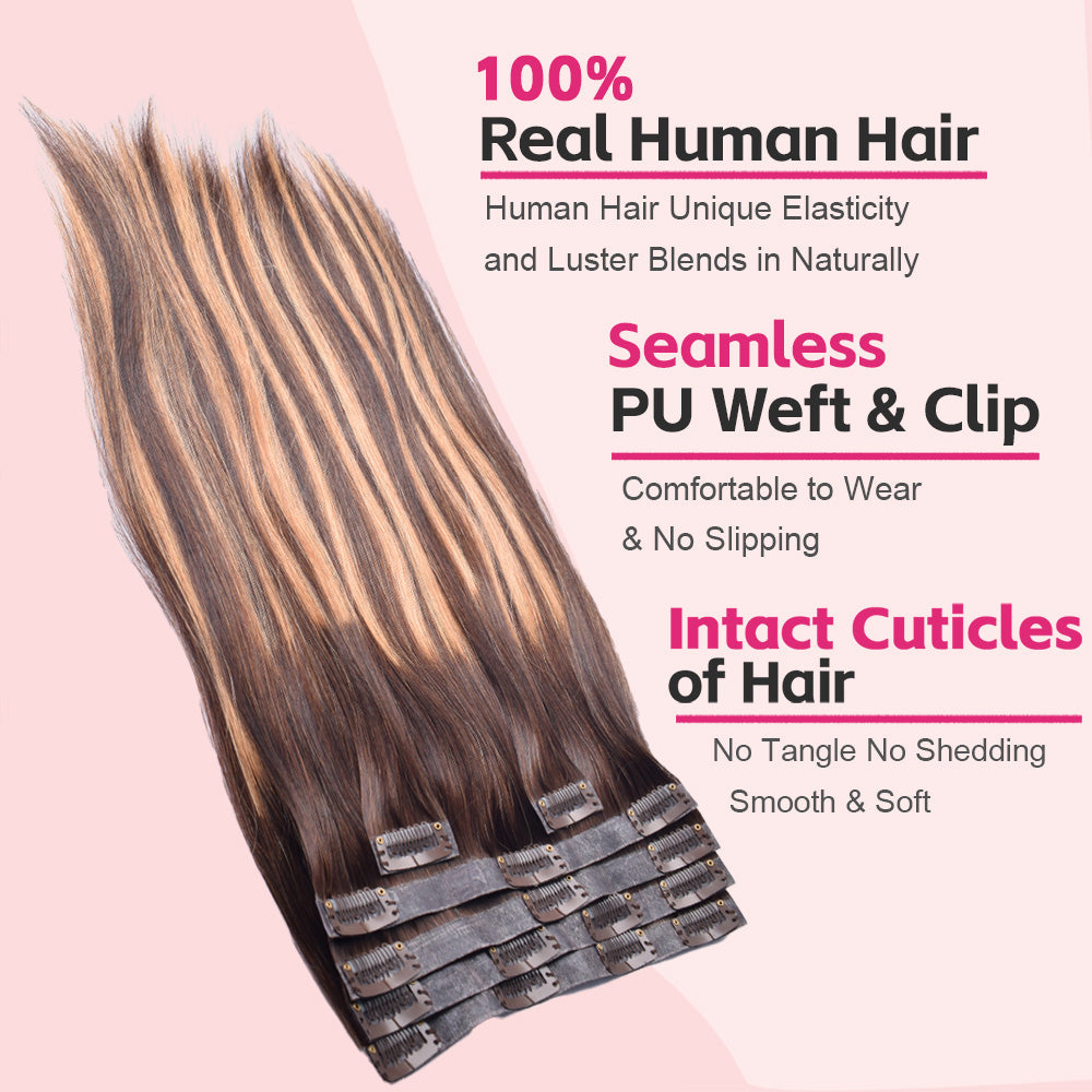 #P4/27/T4 6Pcs Free Shipping Straight Clip in Hair Extensions Real Human Hair PU Seamless Clip ins 120G CVOHAIR
