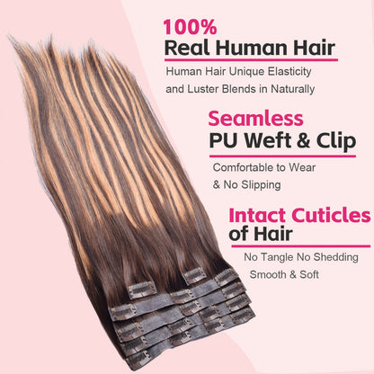#P4/27/T4 6Pcs Free Shipping Straight Clip in Hair Extensions Real Human Hair PU Seamless Clip ins 120G CVOHAIR