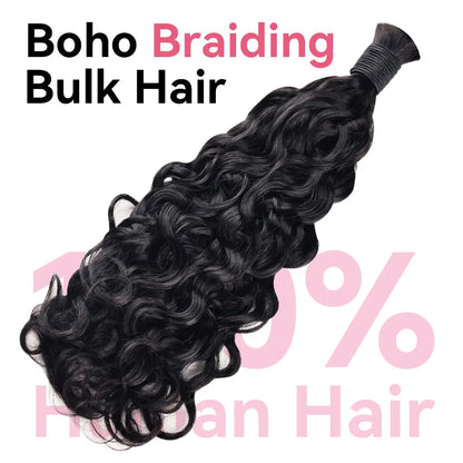 Natural Black Water Wave Bulk Human Hair For Boho Braids CVOHAIR