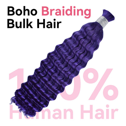 Purple Customized Boho Braids Deep Wave No Weft Bulk Hair for Human Hair CVOHAIR