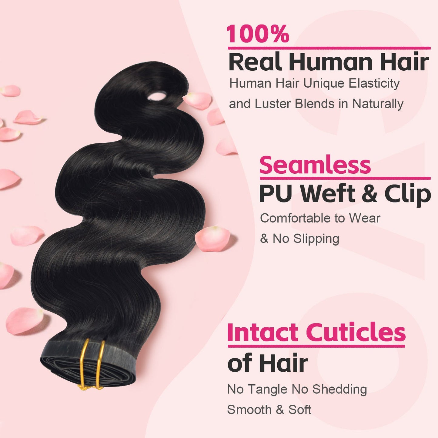 #1B 6Pcs Body Wave PU Seamless Clip ins Flash Sale Free Shipping Hair Extensions Real Human Hair 110G CVOHAIR